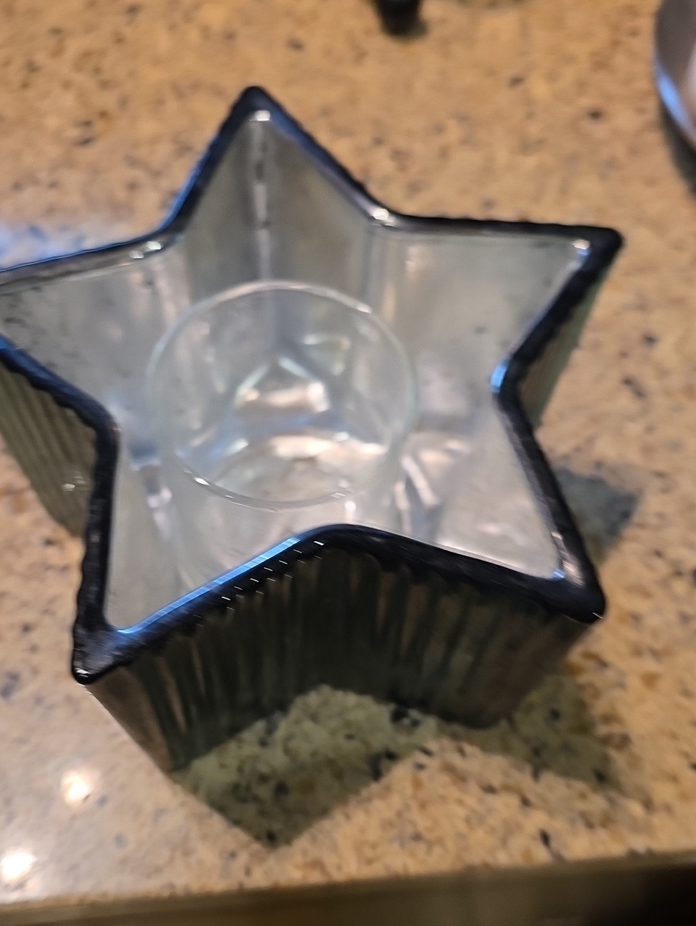 Star-Shaped Glass Candle Holder - Emerald and Silver
